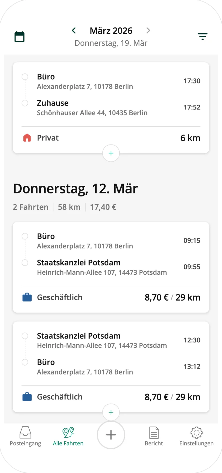 Driversnote app recording a trip